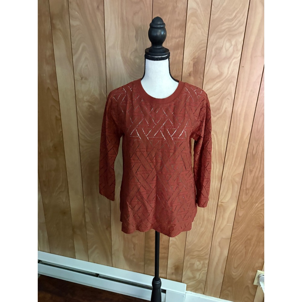 Banana Republic Petite Rust Orange Geometric Pointelle Knit Sweater S Petite